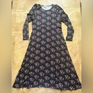 Boden Black Floral A-Line Dress | Size 12/L
